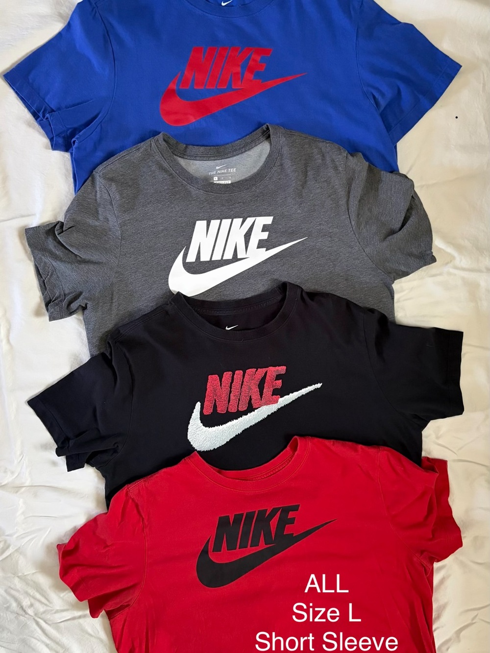 Lot of 4 - Nike Mens Short Sleeve Logo Tees - Blue, Gray, Black, Red